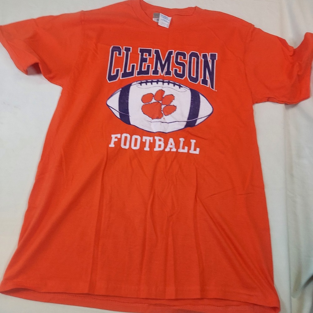 Clemson Tigers Football T-Shirt Port & Company Orange Men Small Ring Spun Cotton